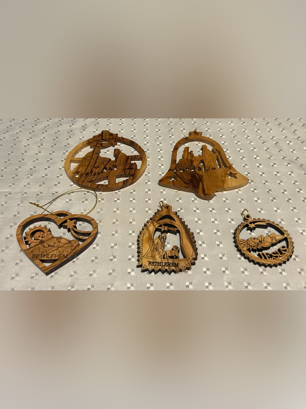 The Holy Land Olive Tree Wood Christmas Ornaments Set Of 5